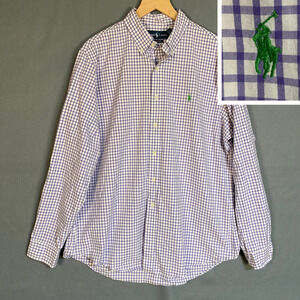 Ralph Lauren Mens Button Up Shirt Size XL Pony Custom Fit Purple Plaid Preppy